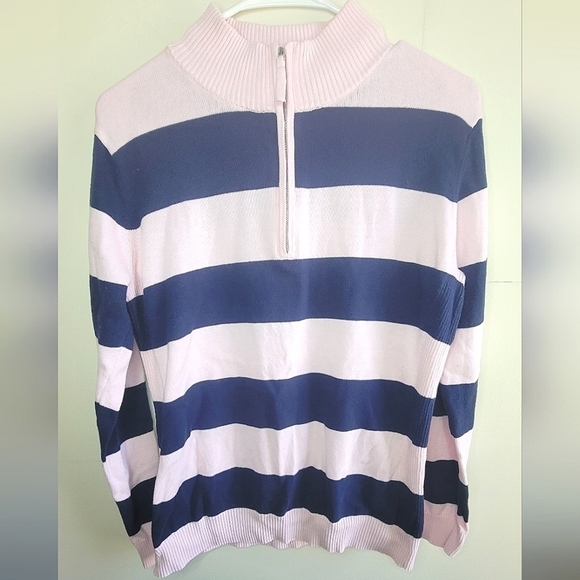 Vintage Y2K Le Tigre Quarter Zip Striped Pullover, Size Large L - Picture 1 of 4